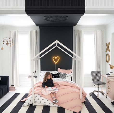 Pink Toddler Rooms, White Girls Bedroom, Pink Kids Bedrooms, Black And White Bedroom, Black White Bedrooms, Pink Bedroom For Girls, Toddler Bedroom Girl, Pink Girl Room, Big Girl Bedrooms