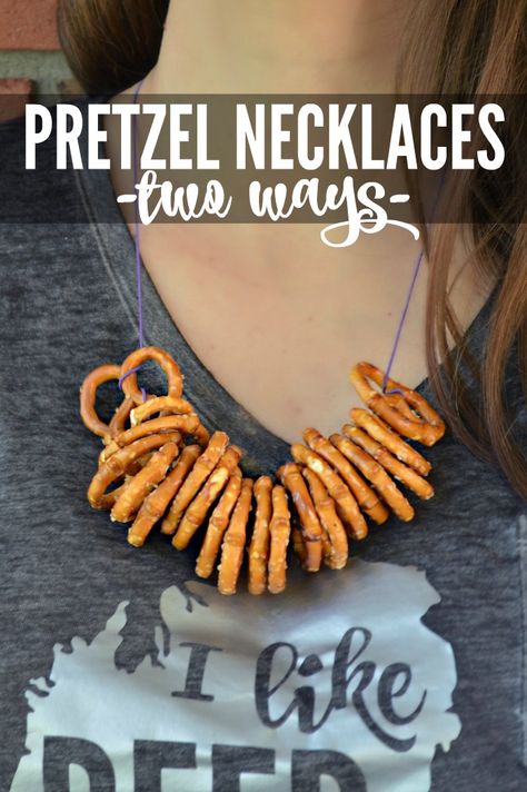 Two Different Ways to Make Pretzel Necklaces Oktoberfest Bachelorette, Beer Festival Necklace, Pretzel Necklaces, Living In Denver Colorado, How To Make Pretzels, German Party, Pretzel Necklace, Beer Pretzels, Scout Projects