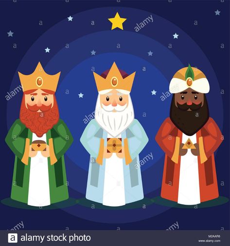 Ilustración vectorial de los Tres Reyes Magos Gaspar, Melchor y Baltasar traen regalos a Jesús en Navidad Ilustración del Vector, Imagen: 173561002 - Alamy Popular Christmas Songs, Roi Mage, Three Wise Men, Kings Day, Three Kings, Navidad Christmas, Wise Men, Christmas Drawing, Christmas Nativity