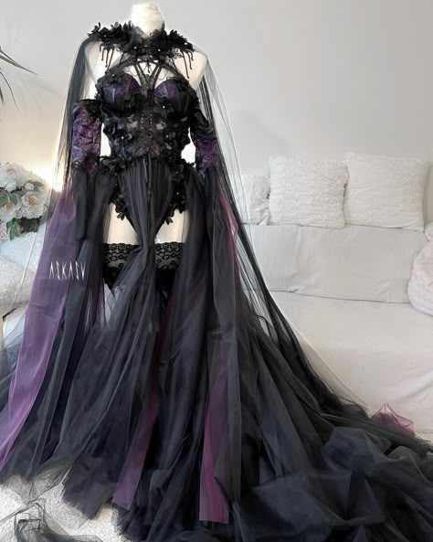 ASKASU on Instagram: “🔮 Spirited Midnight Path Gown 🔮 New on my Etsy shop ✨ #askasu #highfashion #goth #gothicgown #darkgown #gothwedding #darkgown…” Goth Ball Gown, Goth Wedding Dress, Midnight Gown, Goth Gown, Fashion Design Inspiration Board, Midnight Dress, Gothic Gowns, Crimson Dress, Festival Outfits Rave