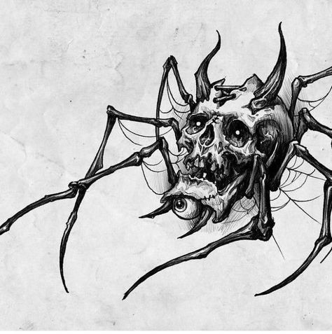 Wörter Tattoos, Gothic Tattoos, Spider Skull, Animal Tattoo Ideas, Bug Tattoo, Scary Tattoos, Skull Art Drawing, Creepy Tattoos, Spider Tattoo