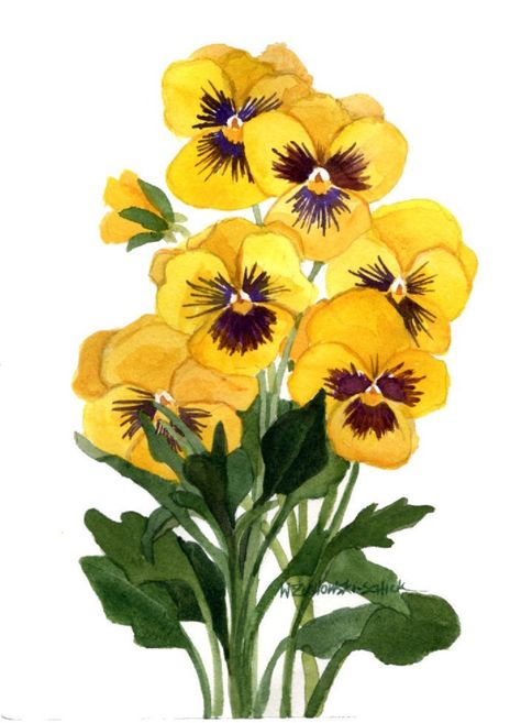 Yellow Pansies Original Watercolor Painting Reproduction by | Etsy Yellow Flowers Painting, Yellow Pansies, Beach Artwork, Learn Watercolor, Pansies Flowers, Blossoms Art, Yellow Art, Unique Paintings, Painting Lessons