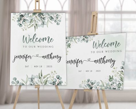 Wedding Welcome Board, Welcome Board, Simple Engagement, Welcome Boards, Green Eucalyptus, Engagement Celebration, Engagement Party Decorations, Eucalyptus Wedding, Welcome Poster