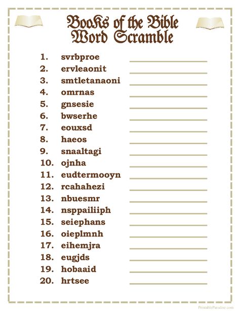 Printable Books of the Bible Word Scramble Game Bible Word Scramble, Sunday School Games, Church Games, Bible Worksheets, Scramble Words, Bible Quiz, Scramble Game, Bible Activities For Kids, Bible Study For Kids