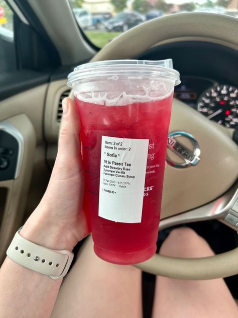 Strawberry Açaí Starbucks, Iced Passion Tango Tea Starbucks Order, Good Refresher Drinks Starbucks, Starbucks Tropical Drink, Starbucks Refreshing Drinks, Fruity Drinks At Starbucks, Refreshers Starbucks Order, Strawberry Tea Starbucks, Starbucks Drink Refreshers