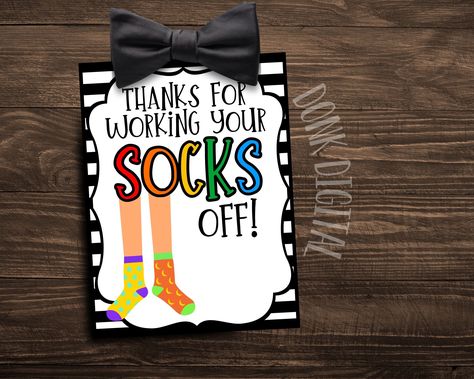 Just add socks and say thank you! approx 2.5x3.5" Included will be: 1 PDF file - The PDF file will include one 8.5"x11" sheet with 9 tags ☆ Please note that no physical item will be sent. Printing is at your own expense *We do not offer Printing Services* - Files are hi-resolution, the listing images here are not. - The files you will receive will be high resolution and look great! - Please be aware that there are color variations on different screens. - Colors seen on your screen may vary sligh Thank You Gifts For Staff, Work Team Appreciation Gifts, Thank You Gifts For Oncology Nurses, Hr Appreciation Ideas, Mini Thank You Gifts, Creative Ways To Say Thank You, Teacher And Staff Appreciation Week, Self Care Gifts For Teachers, Wellness Gifts For Employees