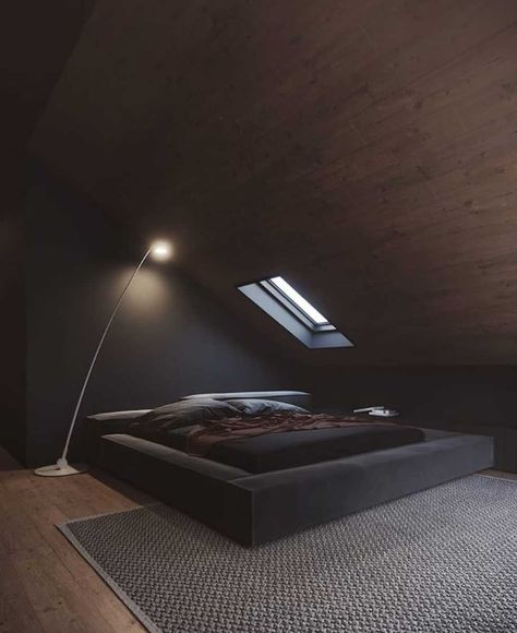 Black Attic, Interior Design Examples, Attic Renovation Ideas, Amazing Bedroom Designs, Minimal Interior Design, Loft Interior, Budget Home Decorating, Attic Renovation, Attic Remodel