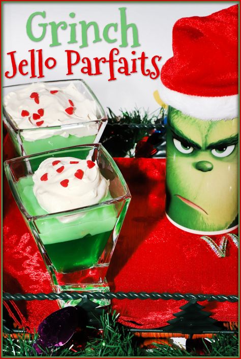 This parfait dessert is fun to make and eat at home with your kids during Christmastime. Even the grouchiest Grinch will love this fun and colorful holiday treat! Grinch Pudding, Grinch Jello, Jello Parfait, Chocolate Peanut Butter Desserts, Eat At Home, Grinch Christmas Party, Parfait Desserts, Grinch Party, Peanut Butter Desserts