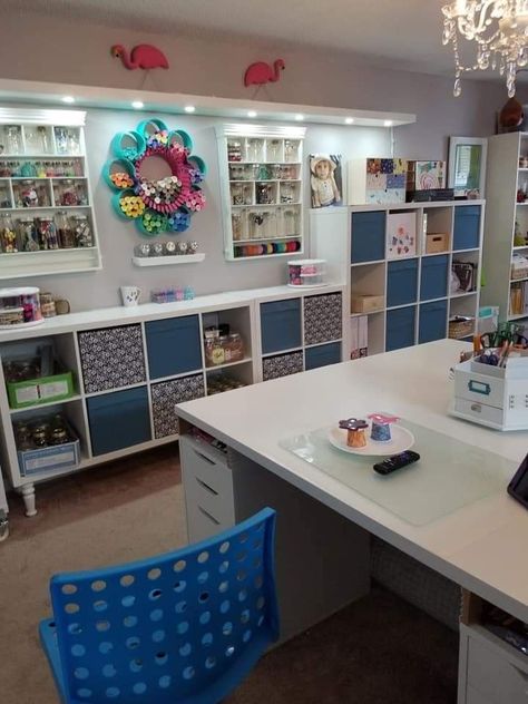 Basement Sewing Room, Hobby Room Design, Under Shelf Lighting, Basement Craft Rooms, Jennifer Maker, Sewing Room Inspiration, Small Craft Rooms, Craft Shed, Sewing Room Design