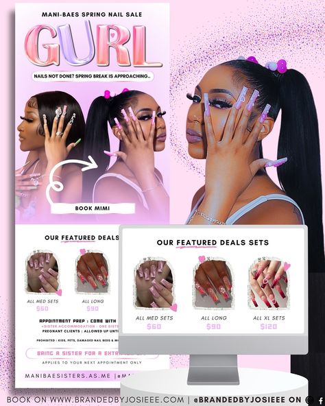 ManiBaes Sisters Spring Break Nail Deal | Social Media Flyer Design | Email Campaign Design - available for purchase👩🏽‍💻 MARCH BOOKINGS ARE OPEN⏰ - To Book/Purchase An Appointment/Service: 📅 Purchase the service(s) you are requesting, choose a deadline, and fill out the form! 1..2..3 SIMPLE & EASY! 📞1:1 CONSULTATIONS ARE AVAILABLE! (link in bio) (Serious Inquiries Only) - Don’t settle for ordinary. Choose us for extraordinary. Contact us today! 📩 - #brandedbyjosieee #graphicdesignerneeded #g... Email Campaign Design, Social Media Flyer Design, Media Flyer Design, Luxe Nails, Spring Break Nails, Campaign Design, Booking Website, Social Media Flyer, Canvas Learning