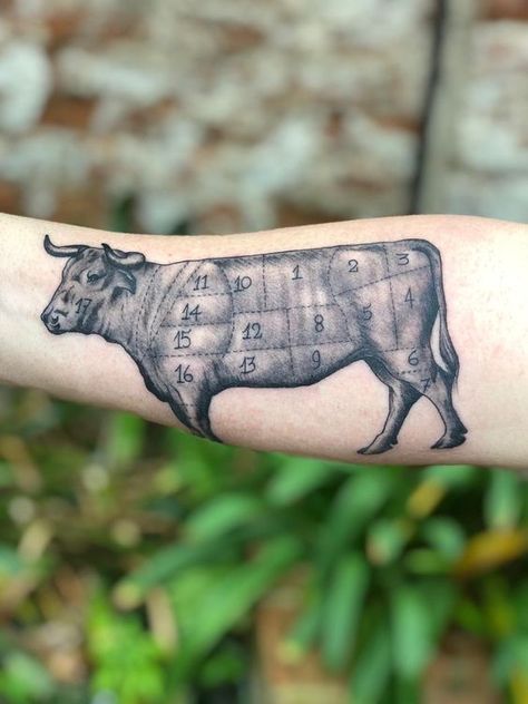 Step into the farmyard of fashion with cow tattoo designs! We've rounded up over 70 cow tattoo ideas that are just udderly irresistible. Cattle Tattoo, Tattoo Year, Cooking Tattoo, Cow Tattoo, Traditional Tattoo Sleeve, Deep Meaning, Tattoo Sleeve, Farm Yard, A Tattoo