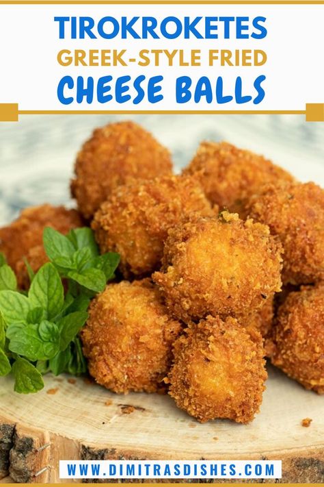 These easy Greek Style Fried Cheese Balls, also known as, Tirokroketes, are the perfect appetizer for your Holiday table. They’re filled with 3 different types of cheese, coated in cheesy bread crumbs and fried to a crisp, golden perfection. #cheeseballs #appetizers #greekrecipes #dimitrasdishes Feta Cheese Ball, Greek Fried Cheese, Fried Cheese Balls, Different Types Of Cheese, Dimitras Dishes, Greek Recipes Authentic, Greek Appetizers, Greek Dinners, Greek Cheese