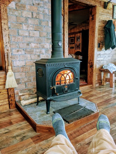 Shop Wood Stove, Mantle No Fireplace Ideas, Stone Behind Wood Stove, Tile Under Wood Stove, Wood Burning Stove Mantle, Wood Stove Tile, Wood Stove Farmhouse, Woodstove Mantle, Tile Wood Stove