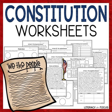 10 Engaging Constitution Day Activities | Literacy In Focus Constitution For Kids, Classroom Constitution, Constitution Activities, Social Studies Notebook, American History Lessons, Constitution Day, History Education, Vocabulary Activities, School Worksheets