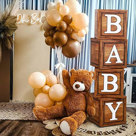 Baby Shower Verde, Boxes Decoration, First Birthday Centerpieces, Teddy Bear Baby Shower Theme, Balloon Boxes, Sage Green Baby Shower, Baby Shower Box, Bear Baby Shower Theme, 1st Birthday Balloons