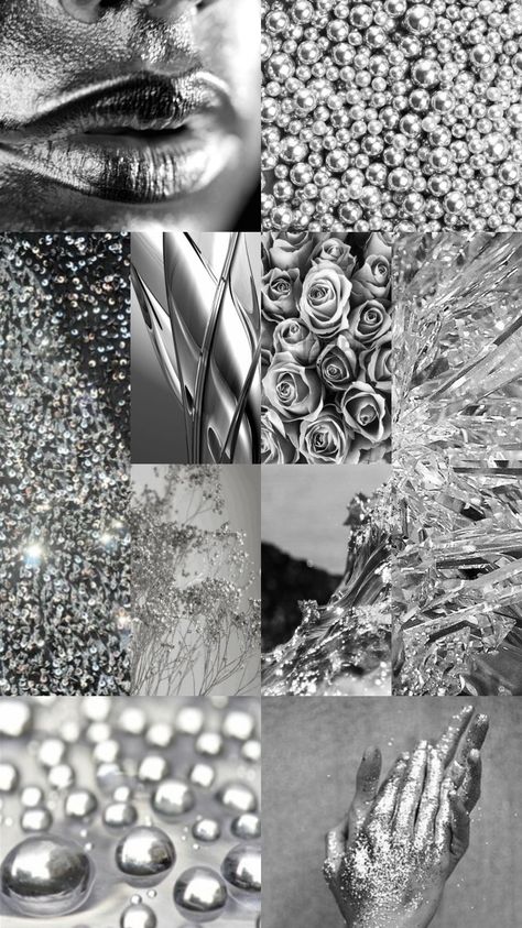 Silver Astethic Wallpaper, Silver Iphone Aesthetic, Silver Astethic, Silver Aesthetic, Sterling Grey, Shiny Jewelry, Music Album Art, Black And White Picture Wall, Color Collage