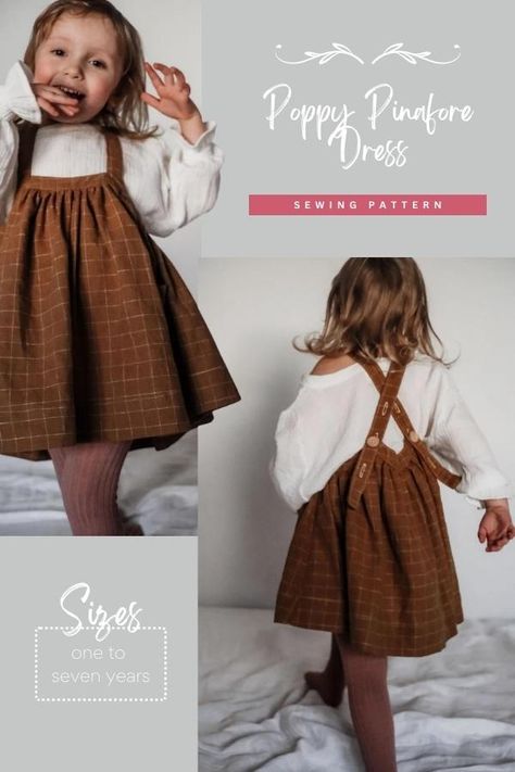 Chic Sewing Projects, How To Sew A Pinafore Dress, Pinafore Sewing Pattern Free, Toddler Jumper Pattern Free, Sewing Childrens Clothes, Baby Skirt Pattern Free, Kids Dress Sewing Pattern, Baby Pinafore Dress Pattern Free, Girls Pinafore Dress Pattern Free