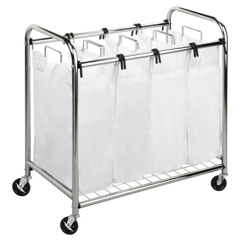 Honey Can Do Quad Laundry Sorter Laundry Sorter Hamper, Laundry Station, Rolling Laundry Basket, Laundry Center, Laundry Bin, Laundry Sorter, Chrome White, White Chrome, Hanging Bar