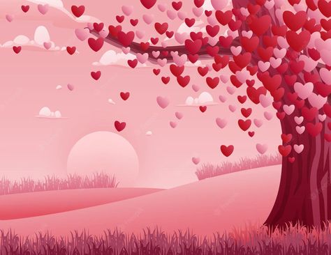 Premium Vector | The heart tree in pink background for valentines day Valentines Day Aesthetic Wallpaper Pc, Background Valentine, Valentines Day Background Laptop, Valentines Computer Background, Valentines Day Pc Wallpaper, Cupid Background, Valentines Background, Heart Wallpaper Landscape, Heart Background Landscape