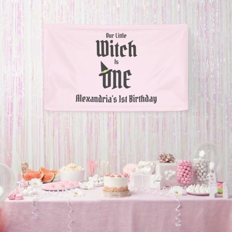 Our little witch is one Halloween 1st Birthday #ad Witch Themed 1st Birthday, October 1st Birthday Girl, Halloween 1st Birthdays, 1st Birthday Banner, Themed 1st Birthday, 1st Birthday Girl, 1st Birthday Banners, October 1st, Halloween 1