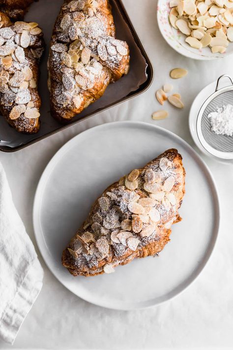 Easy Double-Baked Almond Croissants | Sift & Simmer Chocolate Croissant Recipe Easy, Croissant Recipe Easy, Kids Birthday Breakfast, Almond Croissant Recipe, Chocolate Croissant Recipe, Almond Croissants, Mini Croissants, Croissant Recipe, Bakewell Tart