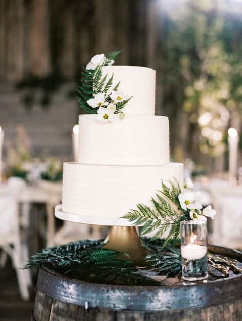 White and Green Wedding Cake with Ferns - Sarah Winward Fern Wedding Cake, Fern Centerpiece Wedding, White And Green Wedding Cake, Fern Cake, Fern Wedding Decor, Botanical Wedding Cake, Wedding Cake Emerald Green, Utah Ranch, Woodland Wedding Centerpieces