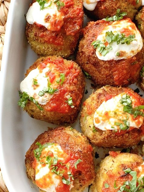 Chicken Parm Meatballs, A Twist On The Classic - Proud Italian Cook Chicken Parm For A Crowd, Vegetable Torte, Chicken Parm Meatballs, Baked Crab Cakes, Meatball Parm, Italian Dinners, Baked Crab, Winter Vegetable, Parmesan Meatballs