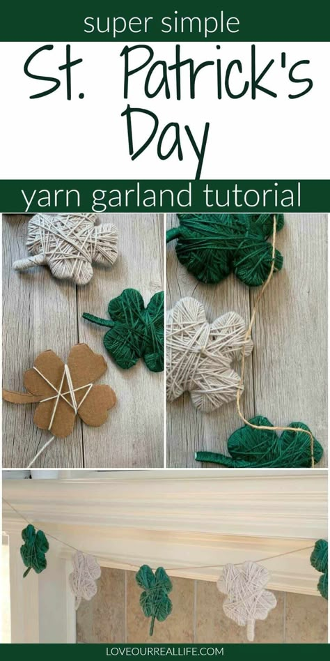 Follow these 9 simple steps to make your own St Patricks Day Shamrock Garland! The perfect spring craft to add a little bit of luck to your home decor! #stpatricksdaycrafts #garland #manteldecor St Patrick Facts, Easy Garland, Diy St Patricks Day Decor, Sant Patrick, Shamrock Garland, St Patricks Decorations, St. Patrick's Day Diy, Fete Saint Patrick, St Patricks Crafts