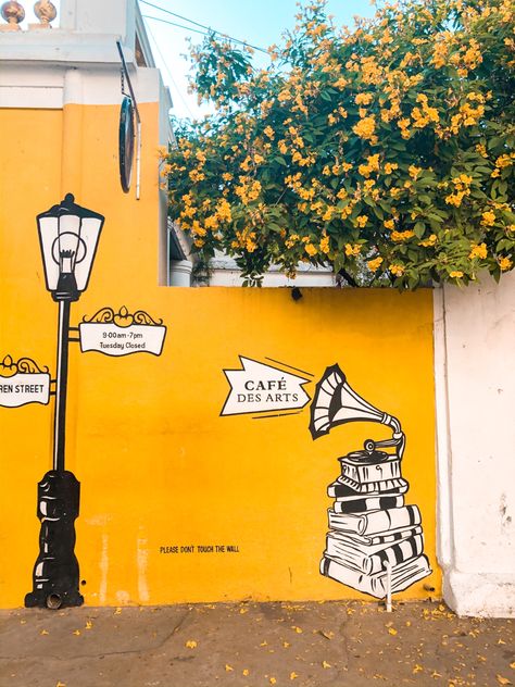 Pondy French Colony, White Town Pondicherry, Indian Cafe Aesthetic, Terrace Wall Painting Ideas, French Colony Pondicherry Photography, Pondicherry French Colony, French Colony Pondicherry, Pondicherry Aesthetic, Diwali Pics