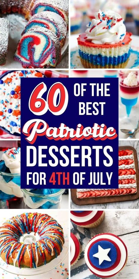 These are some of the best red white and blue desserts to serve at your 4th of July or Memorial Day party this year! Easy and pretty patriotic dessert recipes for everyone... from Jello desserts to kids desserts to red white and blue cakes and trifles! Great for desserts to make for a party! Easy July 4th Desserts, Patriotic Party Food, Patriotic Pie, Fourth Of July Dessert, Red White And Blue Desserts, Patriotic Recipes, Memorial Day Desserts, 4th July Food, Memorial Day Foods