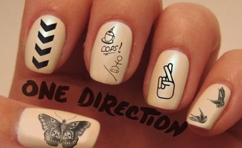 Ahhhh! Love these! The boys tattoos! 1d Nails, One Direction Tattoo, Direction Tattoo, One Direction Nails, One Direction Tattoos, Newspaper Nails, Gambar One Direction, Harry Styles Nails, One Direction Memes