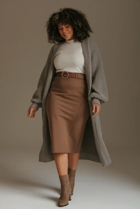 Winter Outfit Ideas Midsize, Mid Size Winter Work Outfits, Curvy Midsize Outfits Winter, Curvy Bodysuit Outfit, Midsize Outfits 2025, Plus Size Sahm Outfits, Skirt And Sweater Outfit Plus Size, Easy Mom Outfits Winter, Winter Outfits Plus Size Women