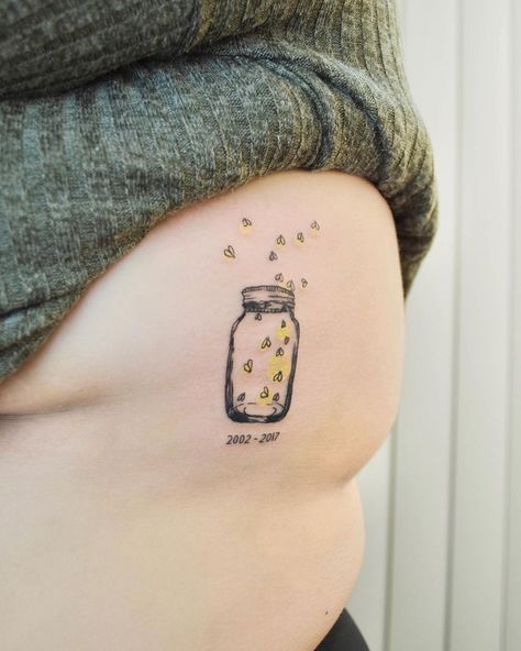 Mason Jar Tattoo Small, Fireflies Tattoo Small, Men’s Simple Tattoo Ideas, Fireflies Tattoo Ideas, Firefly Mason Jar Tattoo, Firefly Tattoo Ideas, Firefly Tattoo Small Simple, Lightening Bug Tattoo Fireflies, Fire Flies Tattoos