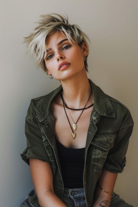 Channel major 90s grunge hairstyles women can rocks with these trendy hairstyles making a comeback this year! 80s Bob Haircut, Punk Hair Short, 90’s Short Hair, Rock Haircut, 90s Grunge Hairstyles, Short Hair Fashion Outfits, Outfit Short Hair, 80s Short Hair, Fantasy Ocs