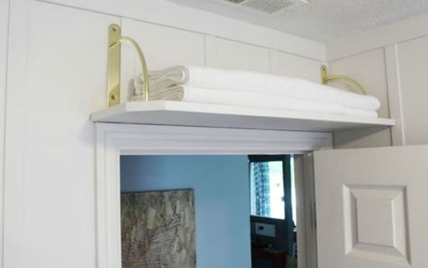 Above Door Shelf, Shelf Over Door, Small Bathroom Storage Ideas, Bathroom Storage Shelf, Bathroom Storage Ideas, Door Shelf, Diy Bathroom Storage, Door Bathroom, Bathroom Storage Shelves