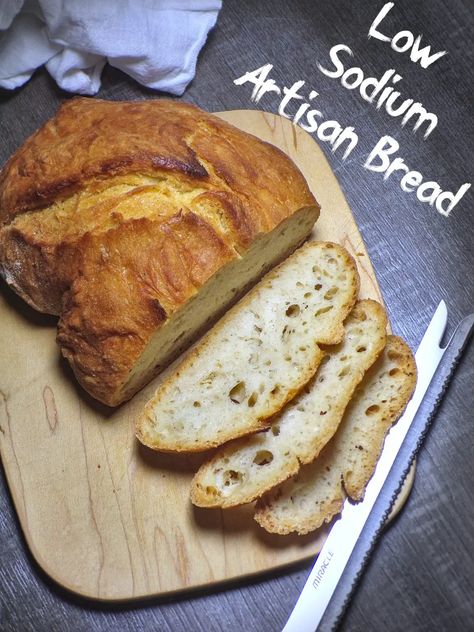 Low Sodium Artisan Bread and No-Knead! - Tasty, Healthy Heart Recipes Low Sodium Bread Recipe, Low Sodium Beef Stew, Healthy Heart Recipes, No Knead Artisan Bread, Easy Low Sodium Recipes, Low Sodium Bread, Low Sodium Recipes Heart, Dash Recipes, Ckd Recipes