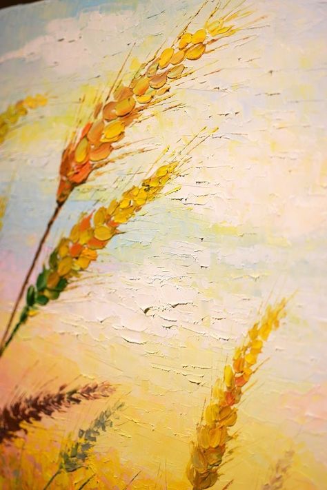 Painting Wheat Field, Wheat Painting Acrylic, Wheat Fields Painting, Wheat Field Painting Acrylics, Layered Acrylic Painting, Contemporary Art Painting Galleries, Impressionist Sunset, Wheat Painting, Wheat Field Painting