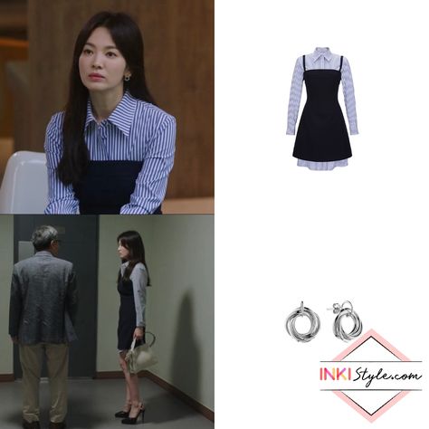 'Now We Are Breaking Up' Episodes 11-13 Fashion: Song Hye-Kyo As Ha Young-Eun #kdrama #kdramafashion #koreanfashion #koreandrama #songhyekyo Dress With Shirt Underneath, Song Hye Kyo Style, Fashion Song, Stylish Outfits Casual, Hye Kyo, Song Hye Kyo, Breaking Up, Nice Outfits, Movie Fashion