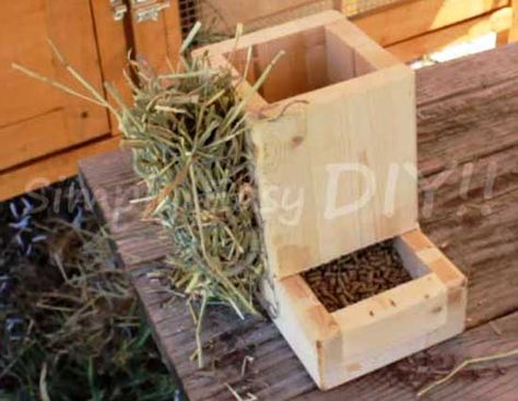 Simple Rabbit Hutch, Diy Rabbit Feeder, Diy Rabbit Cage, Bunny Things, Diy Rabbit Hutch, Rabbit Feeder, Rabbit Hay Feeder, Outdoor Rabbit Hutch, Rabbit Enclosure