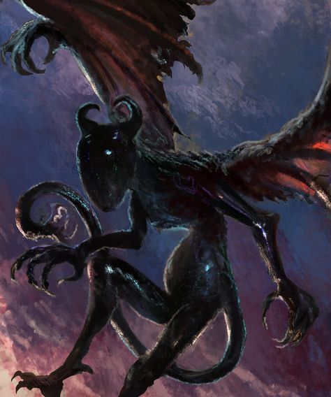 Night Gaunt Revisited by Mitchellnolte @ DeviantArt Night Gaunt, Necronomicon Pages, Winged Demon, Lovecraft Art, Fantasy Demon, Lovecraftian Horror, Beast Creature, World Building, Cthulhu Mythos