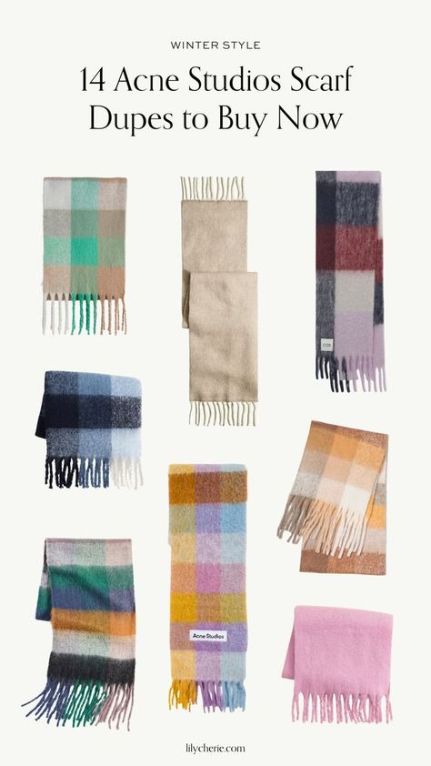 One major trend at the moment is the colorful checked scarf. If you're looking for an affordable alternative to the Acne Studios mohair scarf, check out these 14 dupes that won't break the bank. Acme Studio Scarf Outfit, Casual French Style, Acne Scarf, Acne Studios Scarf, Wardrobe Color Guide, Classic Parisian Style, French Style Clothing, Chic Capsule Wardrobe, Wardrobe Checklist