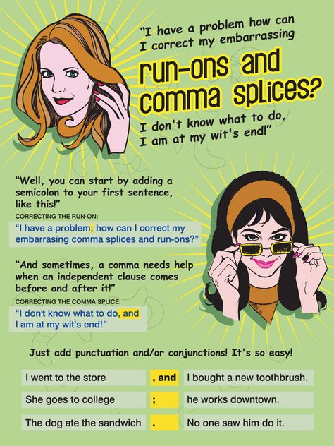 Run-on sentences and Comma Splices    (Edward Howell Designs: Grammar Posters) Comma Splice, Grammar Posters, Arts Project, Grammar Police, Good Grammar, Secondary English, Grammar Tips, Grammar And Punctuation, Teaching Grammar