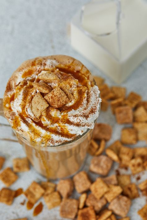 Cinnamon Toast Crunch Latte | Southern FATTY Cinnamon Toast Crunch Iced Coffee, French Toast Latte, Cinnamon Toast Crunch Coffee, Cinamon Toast, Espresso Whipped Cream, Apple Toast, Cinnamon Chex, Milk Cereal, Treat Business