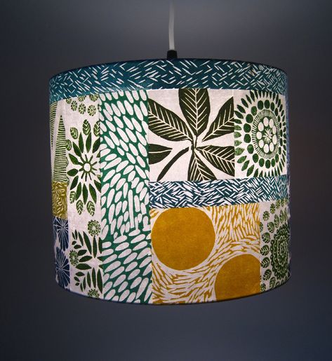 collage shade17 by Jeanne McGee. Gorgeous lampshade made from collaged fabric the artist printed/stamped. #DIY #fabric #stamping Diy Stamps, Lampshade Makeover, Hand Printed Textiles, Screen Printing Art, Fabric Embellishment, Diy Lamp Shade, Diy Stamp, Diy Lamp, Print Artist