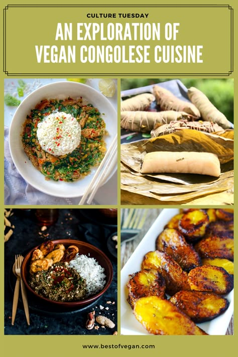 Learn the history of vegan Congolese cuisine and its signature dishes with this week's Culture Tuesday! Read the full article here.#bestofvegan#congolesecuisine#congolesefood#vegancongolesefood#vegancongolesecuisine Congolese Recipes, Wacky Recipes, Congolese Food, Types Of Cuisine, Going Vegetarian, Vegan Meal Plans, Signature Dishes, Vegetarian Food, Vegan Cooking