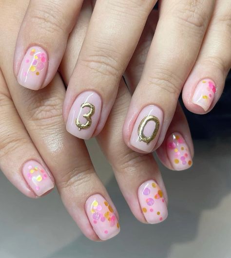 30 Birthday Nails Art Designs, Birthday Cake Nail Art, Birthday Nails 30, 30th Birthday Nail Ideas, Birthday Cake Nails Design, 30th Birthday Nails Design, 30 Birthday Nails, 30th Nails, Elegant Birthday Nails