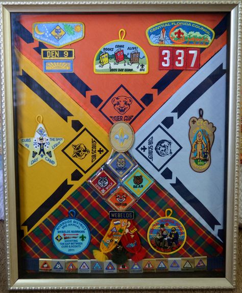 Commemorative shadow box I made for my son for his years in Cub Scouts #Scouts #CubScouts #Scouting Cub Scouts Wolf, Cub Scouts Bear, Boy Scouts Eagle, Cub Scout Crafts, Tiger Scouts, Cub Scouts Tiger, Scout Projects, Eagle Scout Ceremony, Cub Scout Activities