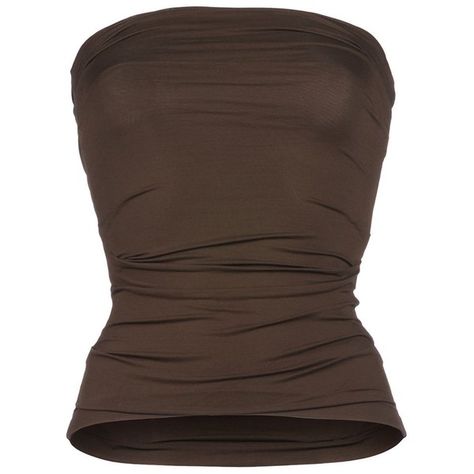 Plein Sud Tube Top ($235) ❤ liked on Polyvore featuring tops, military green, draped sleeveless top, drapey tops, brown tube top, brown tops and green tube top Brown Tube Top, Chic Brown Fitted Tube Top, Brown Y2k Style Summer Tops, Brown Fitted Strapless Top, 90s Brown Streetwear Tops, Brown Sleeveless Y2k Top, Green Tube Top, Fitness Wear Outfits, Brown Shirt