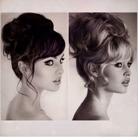 Brigitte Bardot 1960 Wedding, 1960 Hair, Brigitte Bardot Hair, 60s Hairstyles, Jackie Wyers, Cabelo Pin Up, Bangs Updo, Bardot Hair, Different Hair Styles