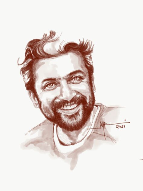 Actor surya Surya Drawing, Actor Surya, Zayn Malik Photoshoot, Lens For Portraits, Surya Actor, Watercolor Portrait Painting, Fairy Drawings, Sketches Art, Vijay Actor